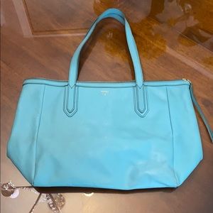 Fossil Aqua Blue Large Shopper Zipper Tote